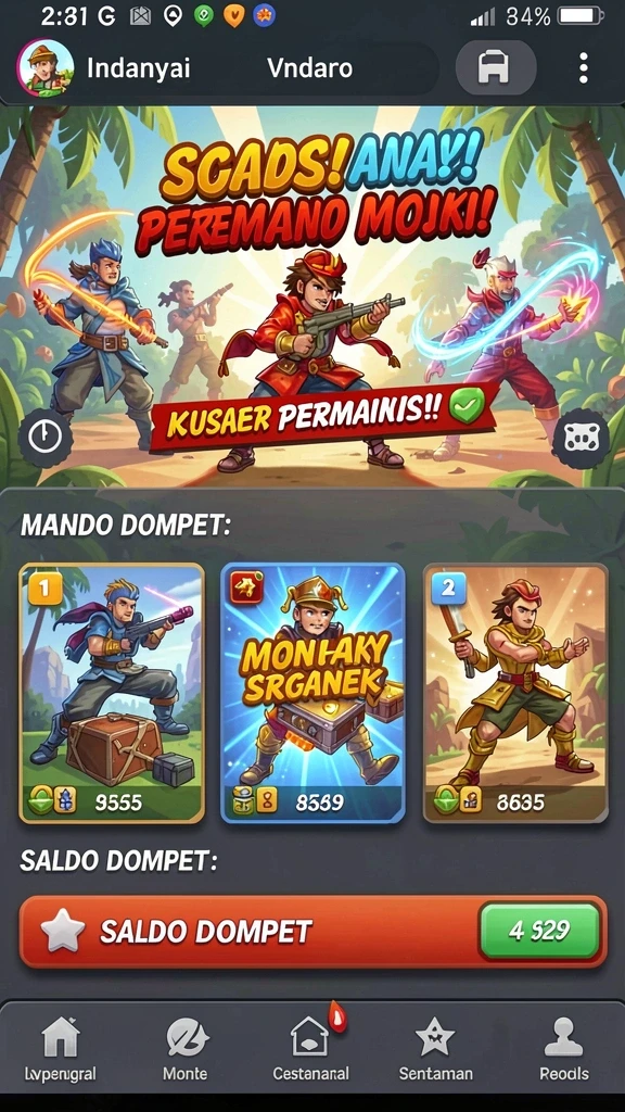 Tampilan awal permainan dengan pilihan karakter yang menarik.